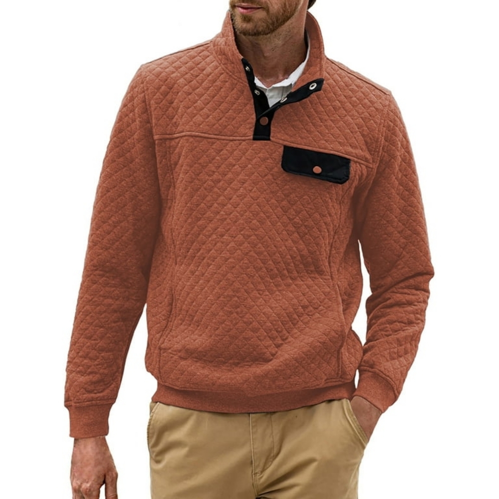 Long Sleeve Men Sweatshirts Quilted Stand Collar Sweatshirts Button